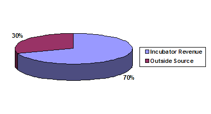 Figure 12. Percentage of Self-Sustaining Appalachian Incubator Budgets from Outside Sources. The chart shows the percentage of operating budgets that come from incubator revenue and from an outside source. The majority of operating budgets come from incubator revenue.